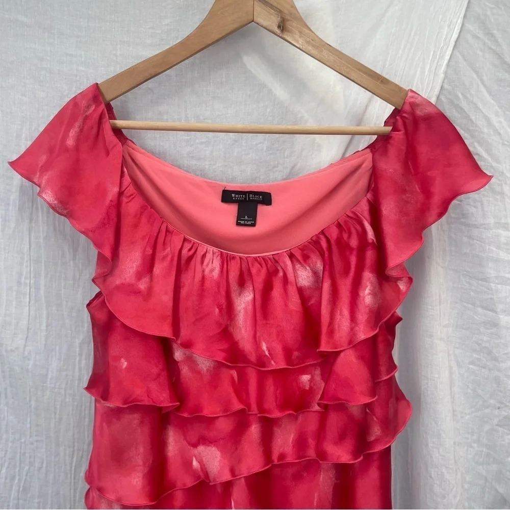 White House Black Market Pink/Coral Watercolor Ruffle Sleeveless Blouse, L - Picture 4 of 9